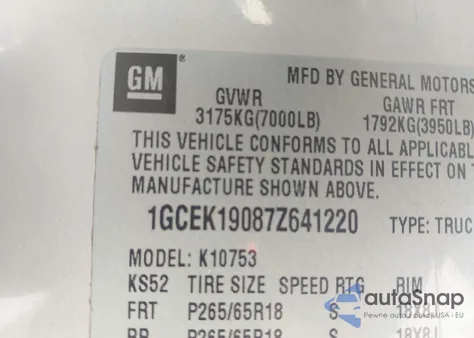 2007 Chevrolet Silverado 1500 Ltz from USA, damaged, VIN 1GCEK19087Z641220